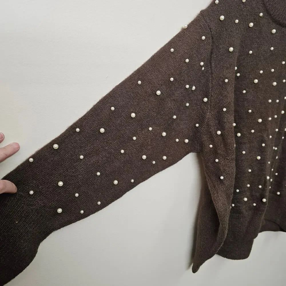 Warm Brown Sweater with Pearls Size S | City Chic - Picture 4 of 9